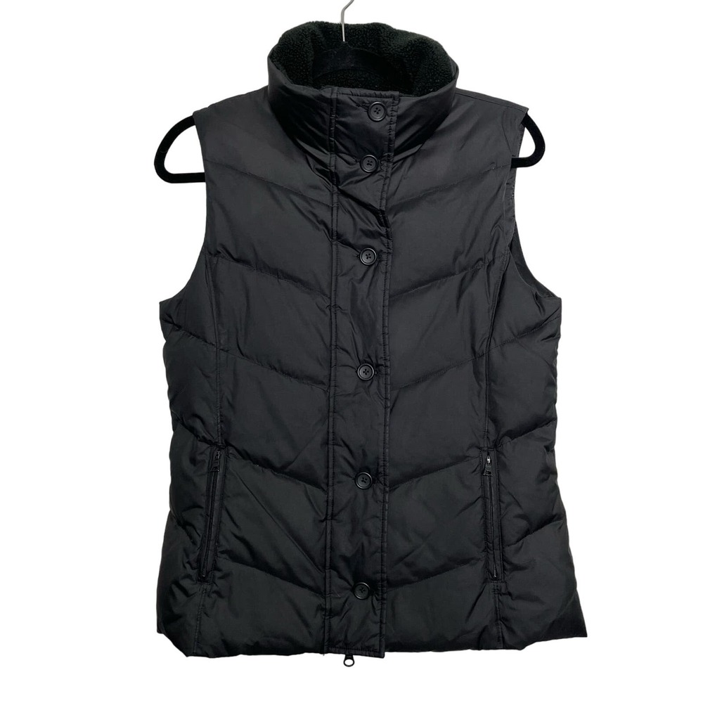 Banana Republic Vest Black Puffer Down Filled Button Zip Sherpa Collar Women S